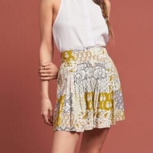 Anthro Maeve Patchwork Pleated High Rise Shorts